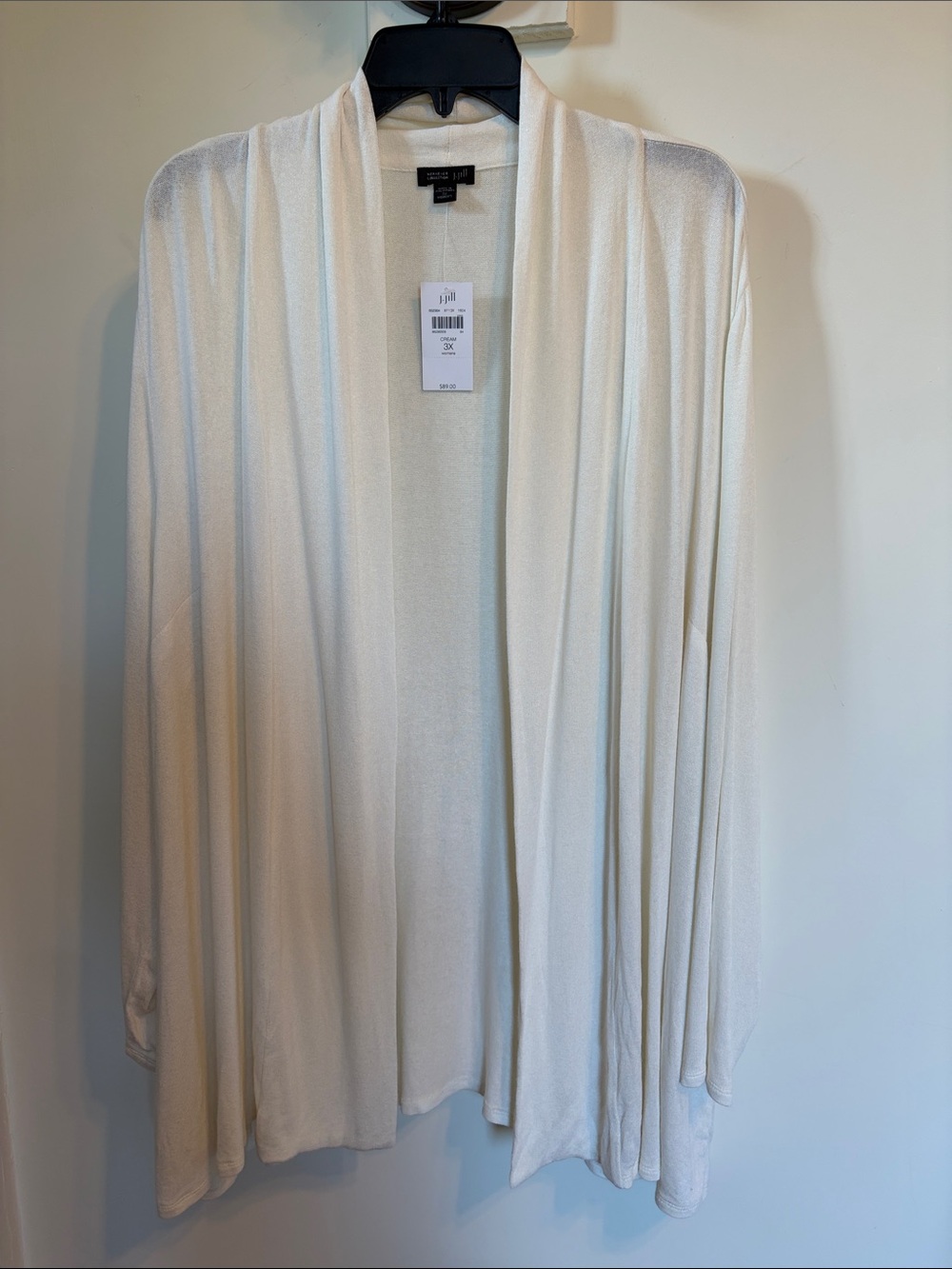 NWT J.Jill Wearever Long Open Front Cardigan 3X Cream Stretch Duster